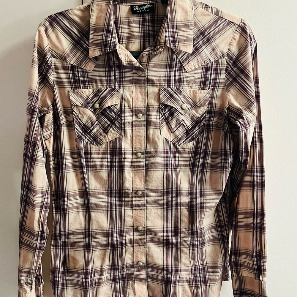 Wrangler Western Plaid Shirt in Cream and Brown